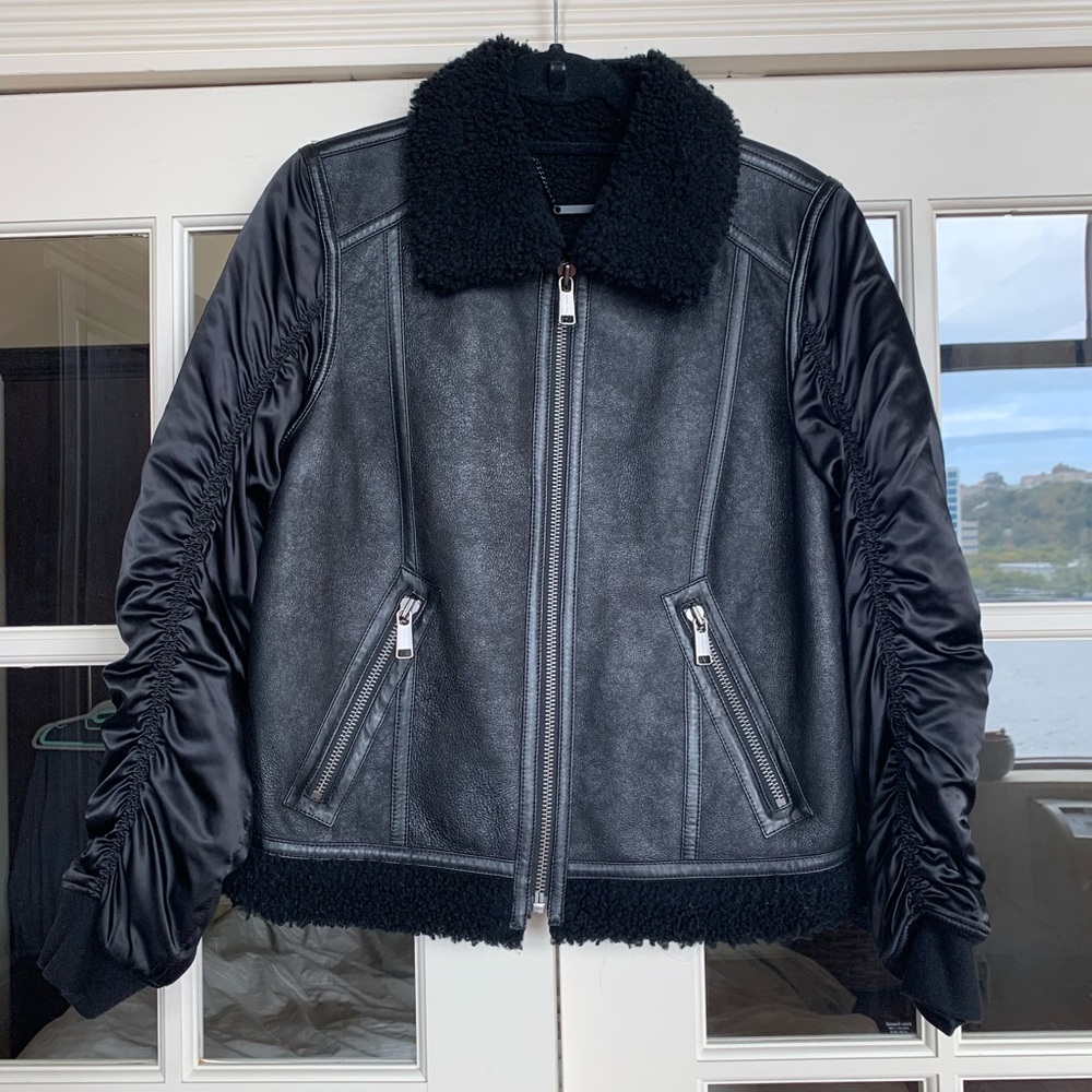 Andrew Marc Black Real Shearling Fur/Leather Jacket